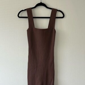 Brown Ribbed Midi Dress